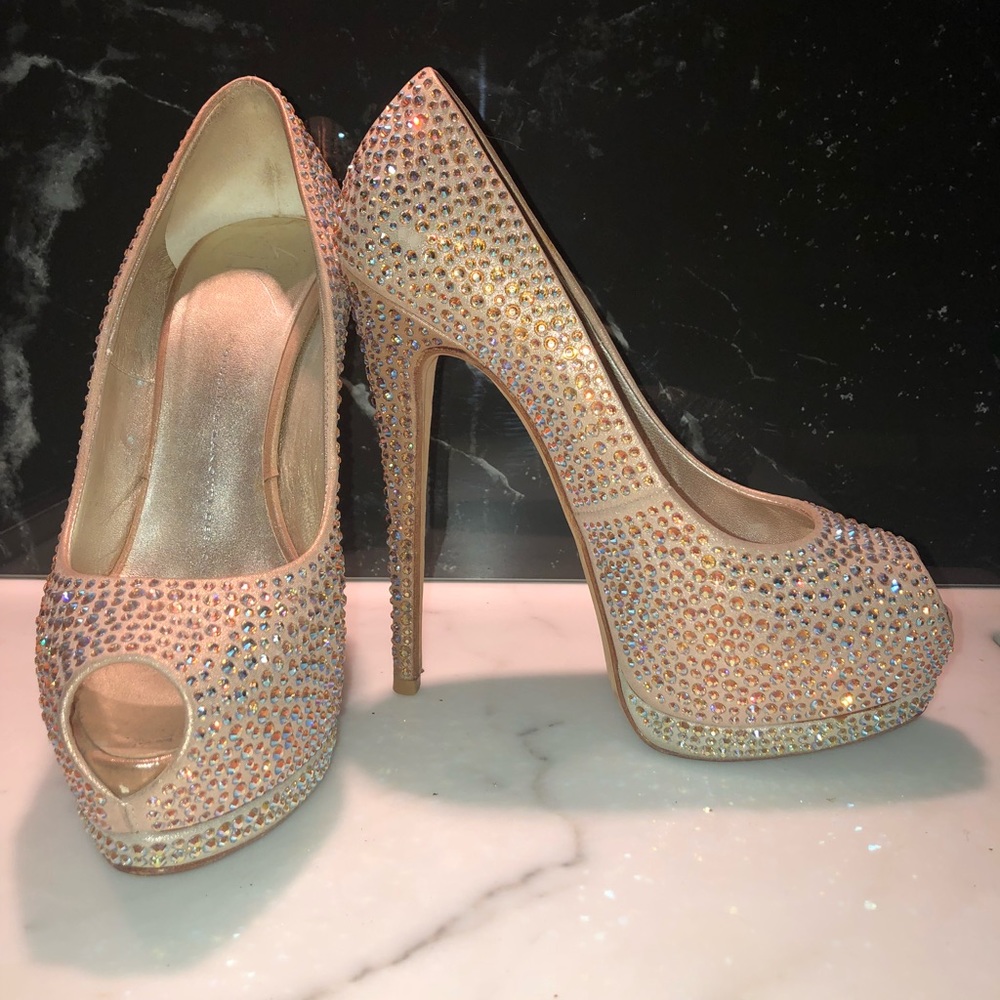 Giuseppe Zanotti Swarovski crystal peep toe pump
